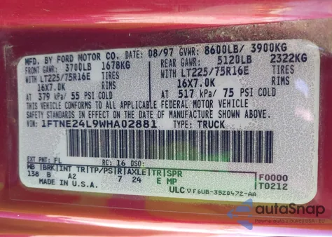 1998 Ford E-250 z USA, uszkodzony, nr VIN 1FTNE24L9WHA02881